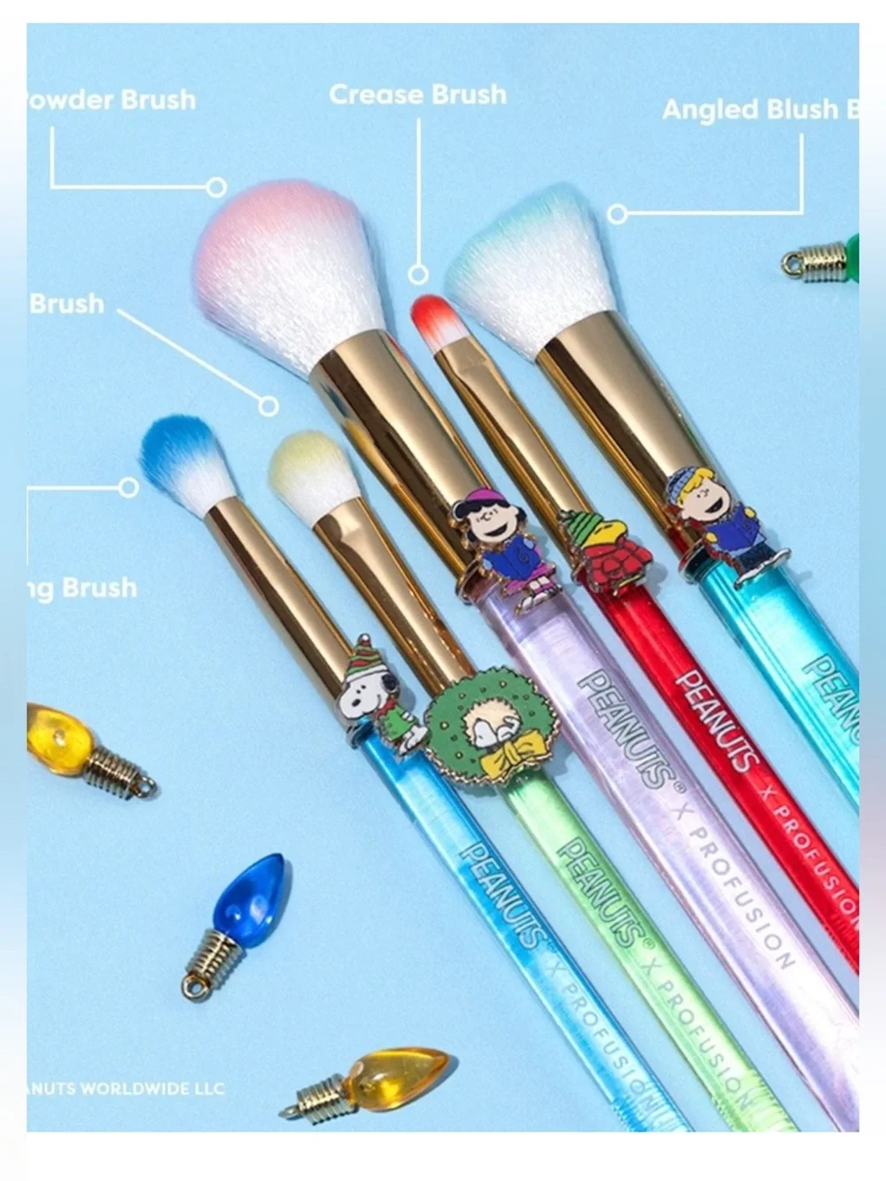 Peanuts Holiday Merry & Bright Brush Set with Case - Profusion Cosmetics NIB